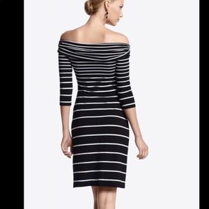 WHBM stripped dress worn on/off shoulders
